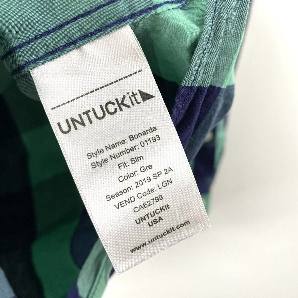 UNTUCKit Bonarda Medium Slim Fit Green Buffalo Plaid Long Sleeve Shirt  Cotton - Picture 3 of 4